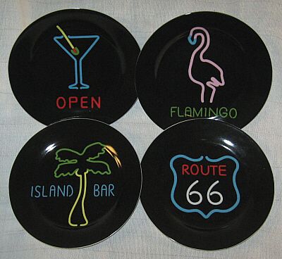 Neon Lights Set of Four Dessert Plates  Retro Barware  