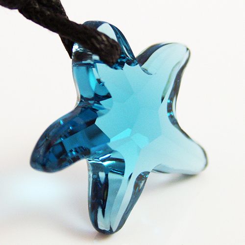 Dark Blue Swarovski Crystal Starfish Necklace Pendant  