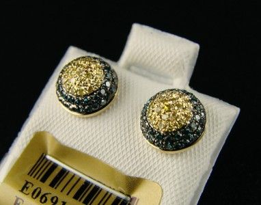 ROUND DOME CANARY/BLUE SI DIAMOND STUD EARRINGS .85 CT  