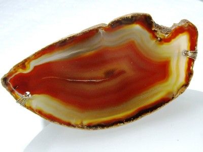   Brass Tone Hand Wired Carnelian Color AGATE Geode Slice Cuff Bracelet