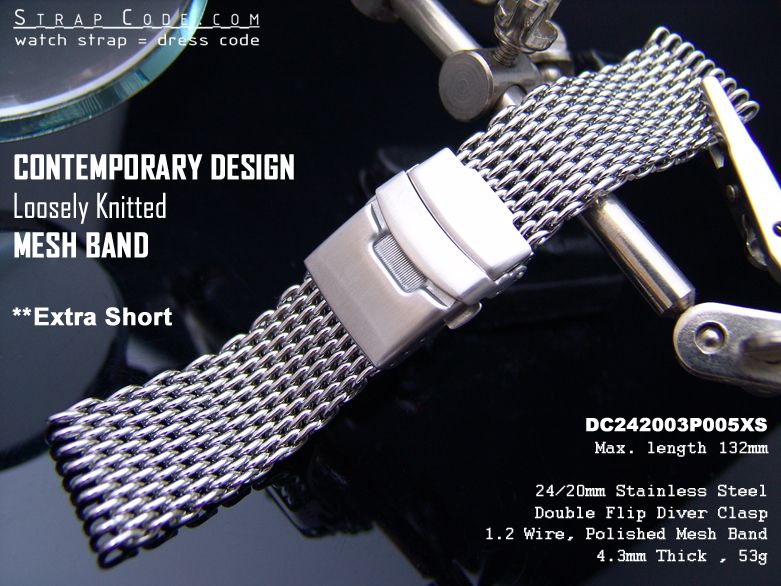 24mm Polish SHARK Mesh Extra Short Divers Watch Band  