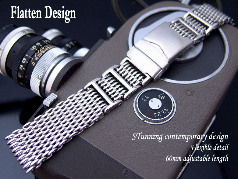 Flexi 24mm Polish Flatten SHARK Mesh Diver Watch Band  