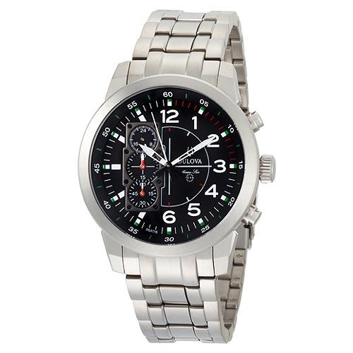 Bulova Marine Star Titanium Strap Chronograph Black Dial Mens Watches 