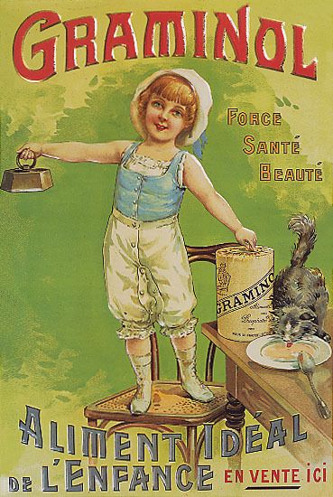 GRAMINOL GIRL CHILD CAT FOOD FRENCH FRANCE REPRO POSTER  