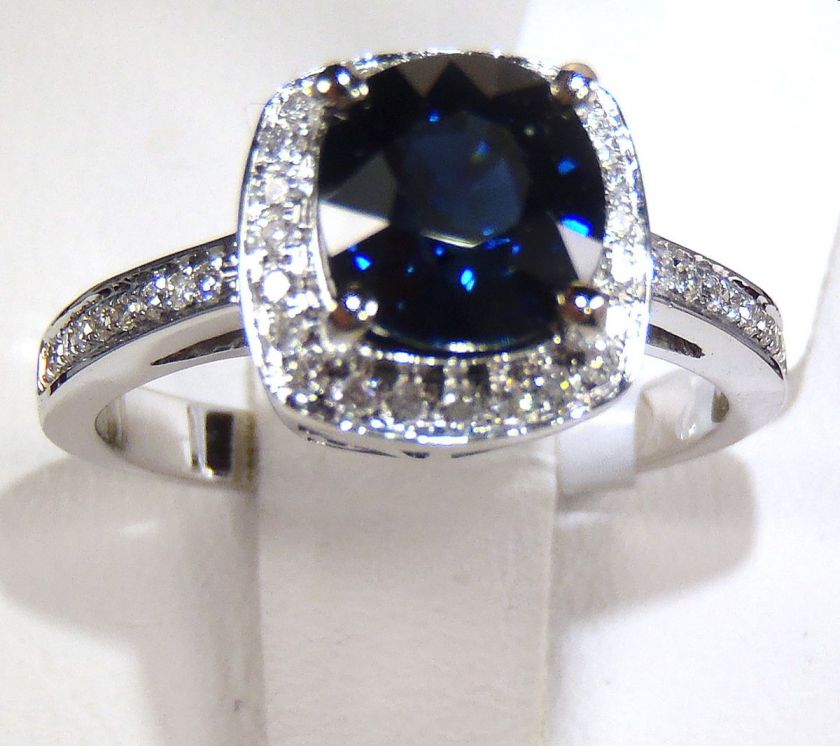 AIGS Certified 18 kt W/Gold 1.94ctw Cushion Blue Ceylon Sapphire 