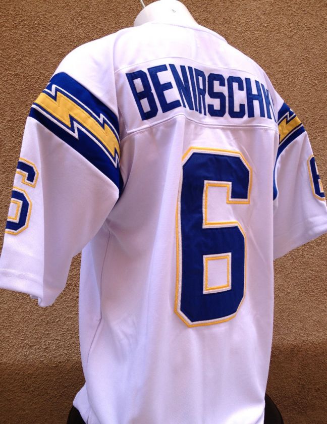 CHARGERS ROLF BENIRSCHKE WHITE RARE THROWBACK JERSEY SIZES 46 60 