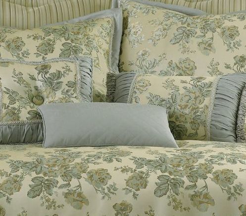 7pc CHRIS MADDEN Brenn Queen Comforter~Tan,Grey,Seafoam Blue+3Accent 