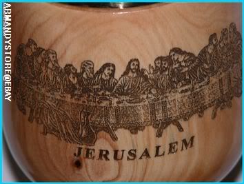 HAND MADE COMMUNION CUP FROM HOLY LAND OLIVE WOOD & 14K  