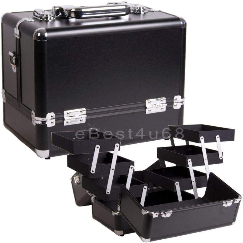 Tier Makeup Cosmetic Train Case Aluminum Box PP2 Blac  