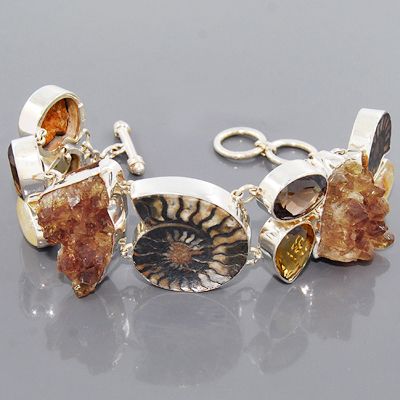   Citrine Druzy Smoky Quartz Rutil 925 Stamp Silver Bracelets Jewelry