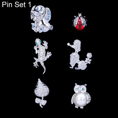 Set of 6 Pins Brooch Encrusted With Swarovski Crystals  