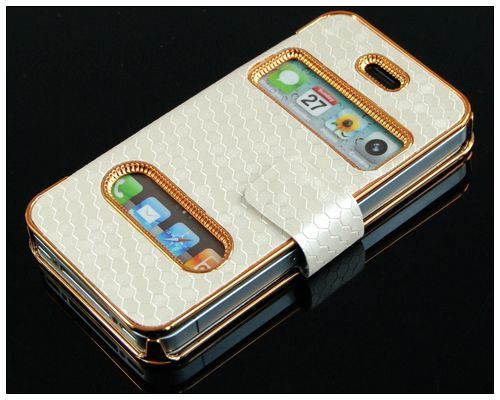 Deluxe Book Leather Diamond Chrome Hard Case Cover F iPhone 4 4S 4G 