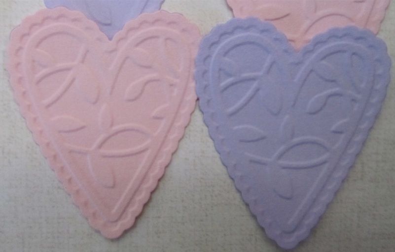 30 Sizzix Die Cut Shapes PINK & LILAC Lacy Lace HEARTS Scrapbooking 