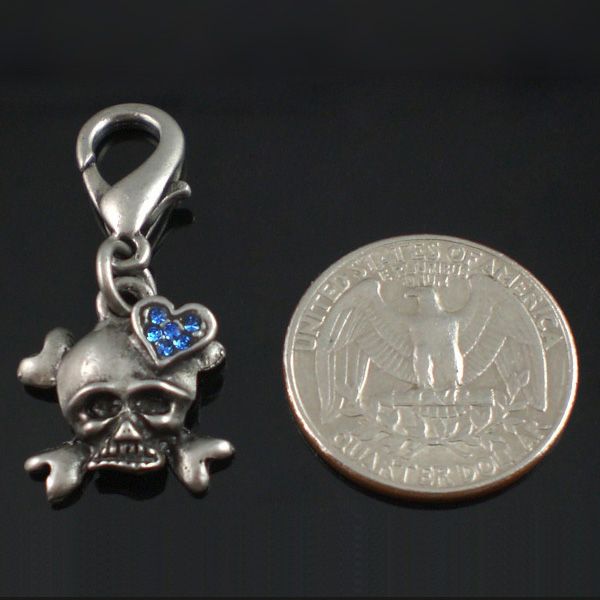 Dog Cat Collar Charm Blue Rhinestone Skull  