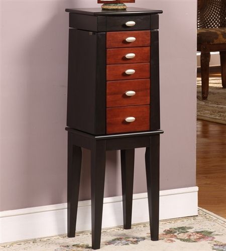   and Black Wooden Jewelry Armoire. Necklace Storage & 5 Drawers  