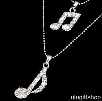 MUSIC NOTE PENDANT NECKLACE USE SWAROVSKI CRYSTAL  