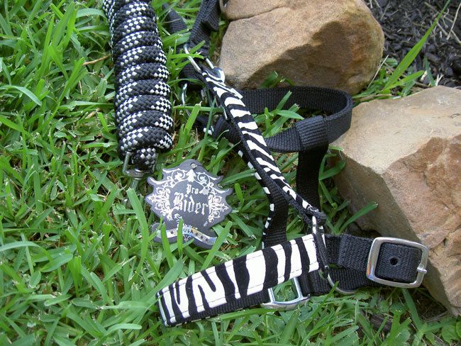 HALTER NYLON NOSE BAND BLACK ZEBRA ROPE TACK LEAD ROPE  