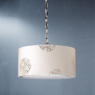 Light Drum Pendant Lighting Fixture, Brushed Nickel, Cream Fabric 