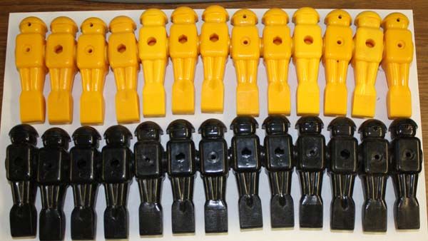 FOOSBALL MEN SET OF 26 UNPAINTED BLACK YELLOW WEIGHTED  