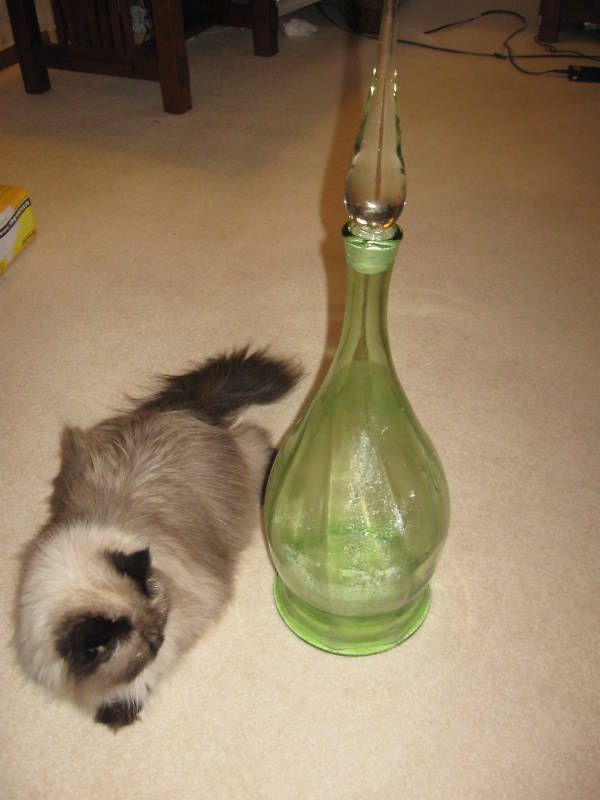 VINTAGE LARGE GLASS BOTTLE DECORATIVE TWIST GREEN / TOP  