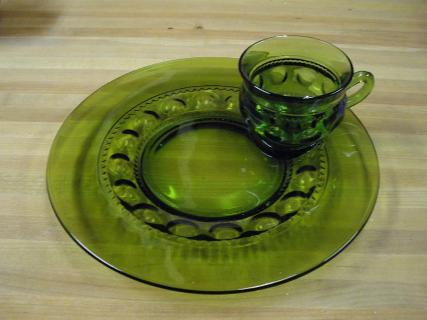 Vintage Green Depression Glass Plate and Cup, Tiffin.  