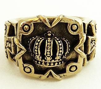 HEAVY CROWN CROSS GOLD BRASS BIKER ROCK MENS RING 8.25  