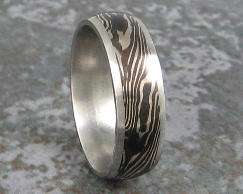 Mokume Gane Shakudo White Gold Wedding Ring Band Custom Made to ANY 