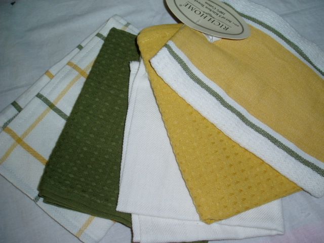   RICH HOME KITCHEN DISH TOWELS OFF WHITE GOLD GREEN COTTON NEW  