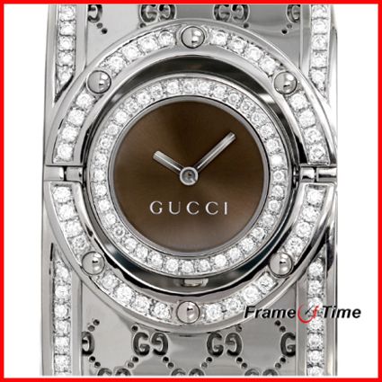 GUCCI LADIES DIAMOND TWIRL WIDE CUFF BRACELET WATCH  