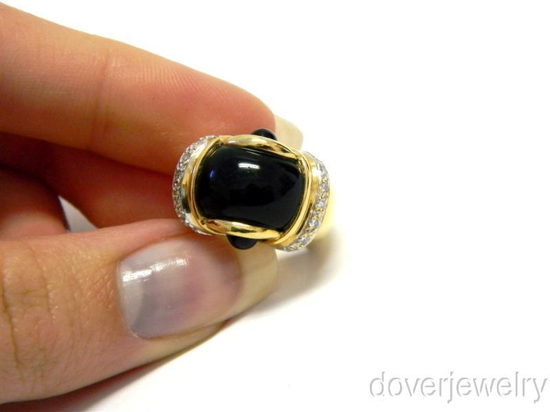 Estate Diamond 18K Gold Onyx Dome Ring NR  