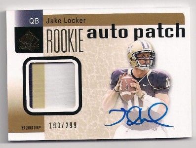 2011 SP Authentic JAKE LOCKER AUTO Rookie 3 Color Patch #d/299 