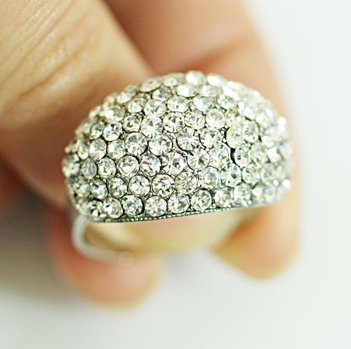 r6236 Luxury Clear Diamante CZ Adjustable Sphere Cocktail Ring Fashion 