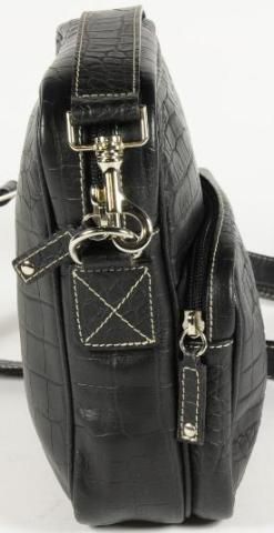 Paravidino Black Crocodile Printed Leather Crossbody Shoulder Bag 