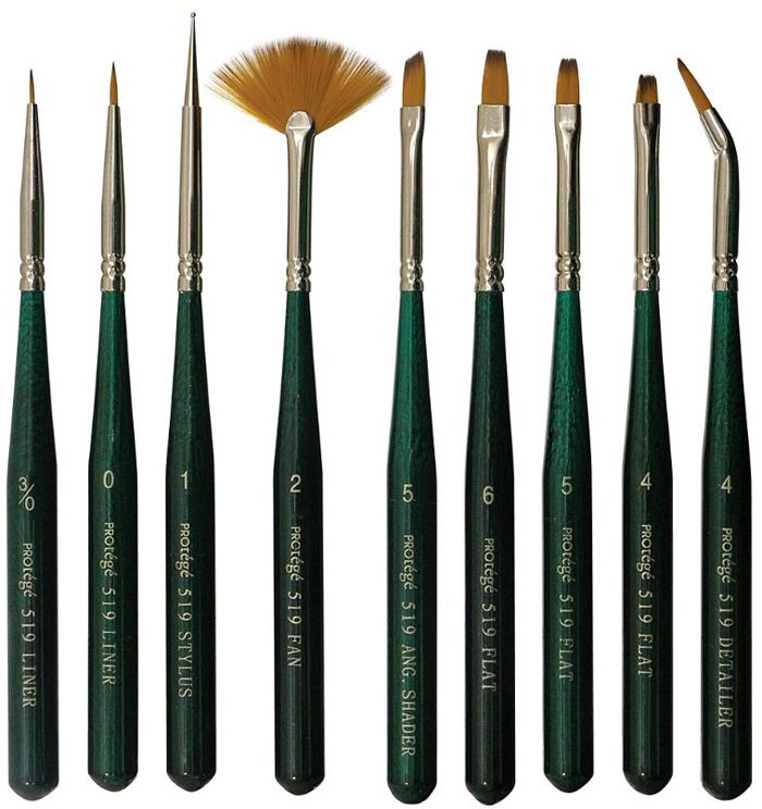 Large Assortment of fine brushes with wide handles for working in 