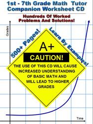 1ST 7TH GRADE MATH TUTOR COMPANION WORKSHEET CD  