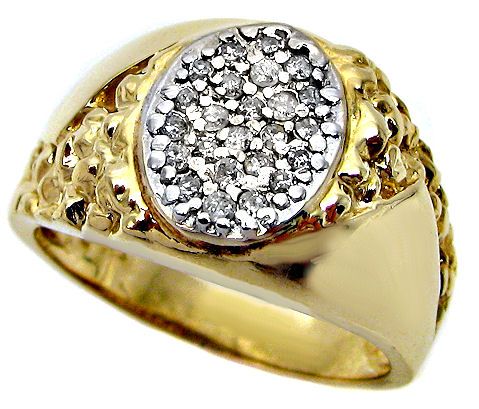 MENS .40CT ROUND DIAMOND NUGGET RING 14K YELLOW GOLD  