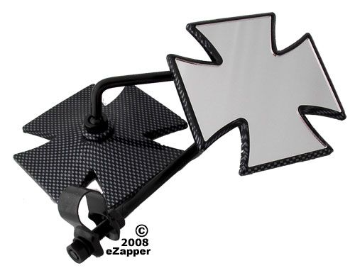 IRON CROSS MIRRORS CHOPPER BIKE CARBON FIBER PAIR NEW  