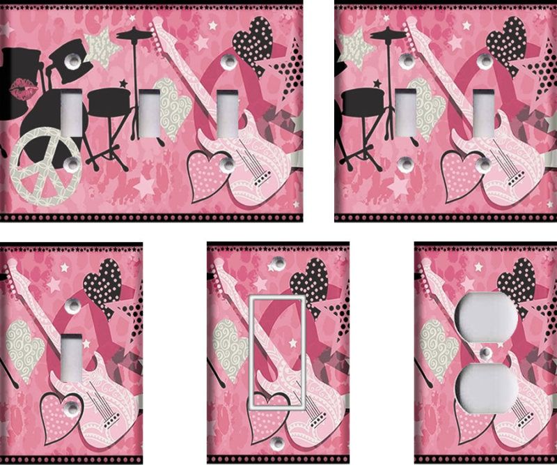 Pink Black Rockstar Guitar #1 Light Switch Plate  