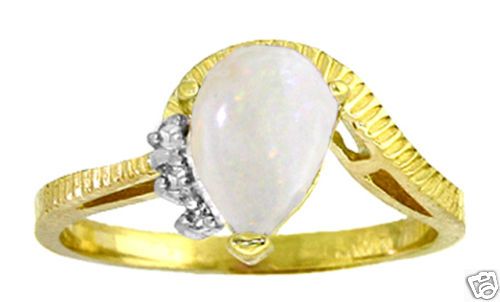 Natural Opal Gemstone & Genuine Diamonds 14K Solid Gold Ring Size 6,.5 