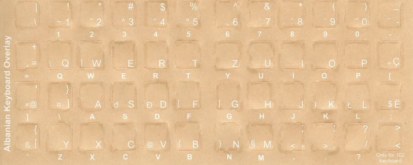 Albanian Keyboard Stickers w Reverse Print White Letter  