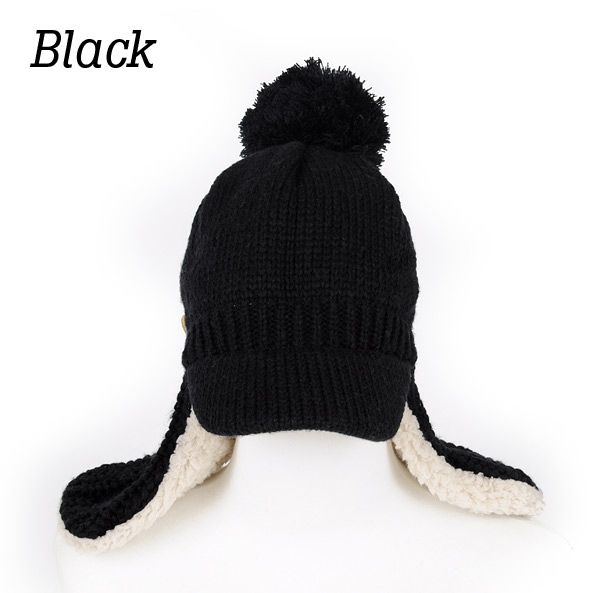 Unisex Faux Shearling Fur Trim Trapper Cap Knit Hat  