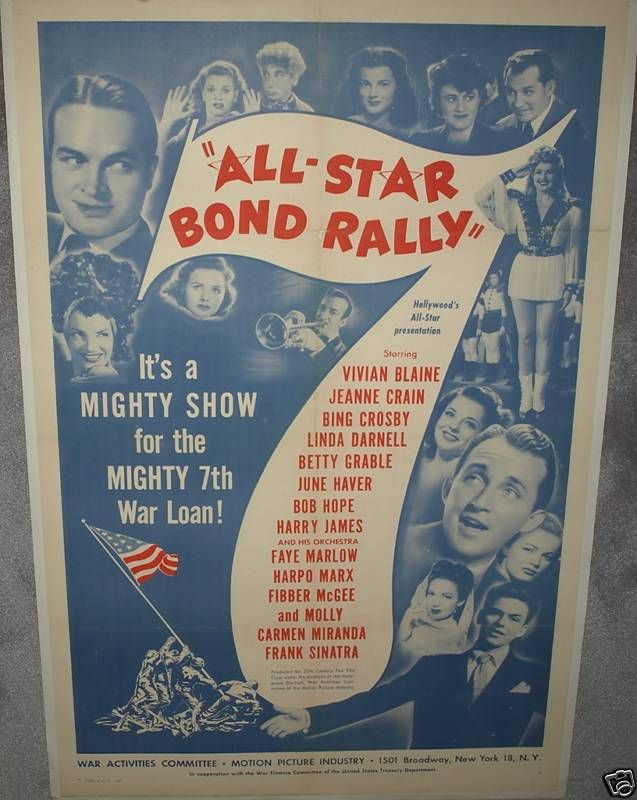 ALL STAR BOND RALLY 44 LINENBACKED 1 SHEET SINATRA ETC  