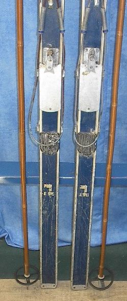 Vintage Set Wooden 78 Skis + Bamboo Poles  