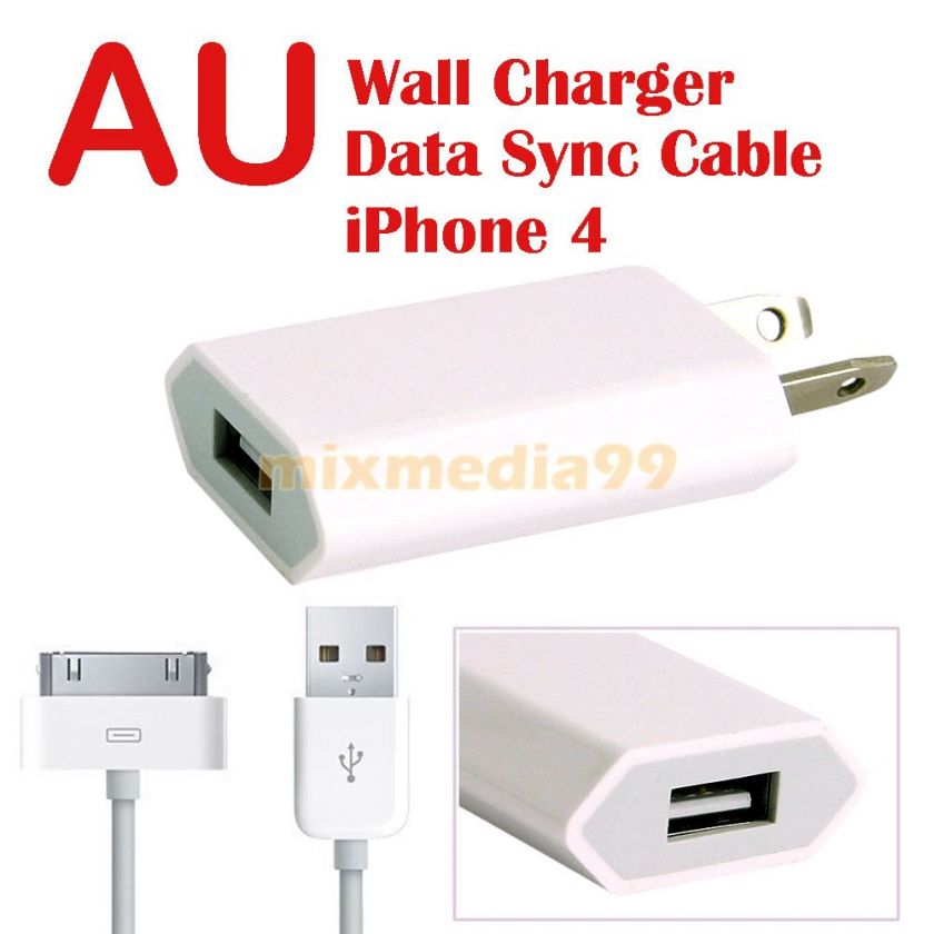 AU USB Wall Charger + Data Cable For Apple ipod iPhone 4 4G  