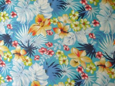 AQUA BLUE HAWAIIAN FLORAL ISLAND TROPICS SEW FABRIC BTY  