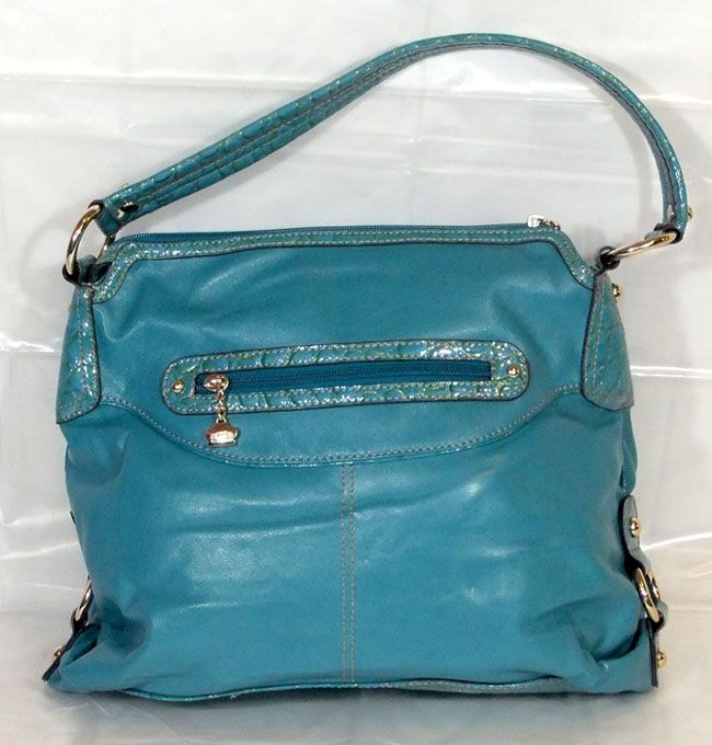 Kathy Van Zeeland Handbag Turquoise Gold Faux Leather  