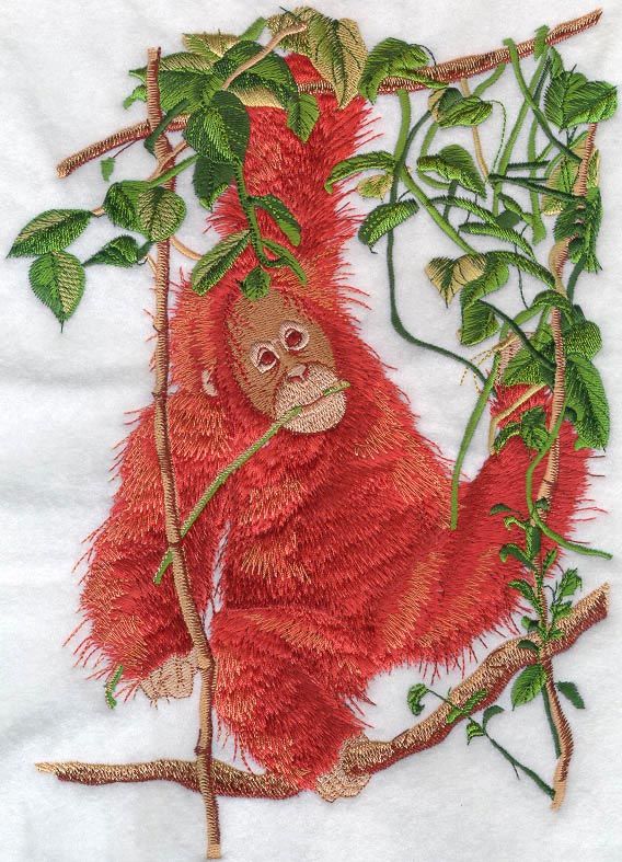 BABY ORANGUTAN   MACHINE EMBROIDERED QUILT BLOCK (AZEB)  