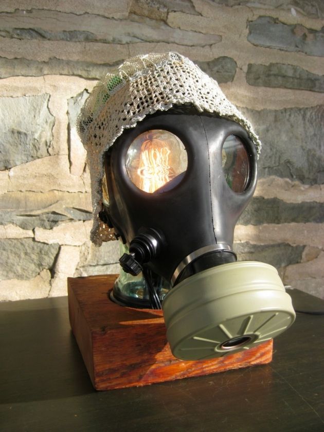 Victorian Apocalypse Desk Lamp One ofa Kind Glass Head Gasmask Fallout 