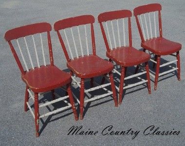 Set of 4 Antique 19th C. PLANK SEAT WINDSOR CHAIRS  