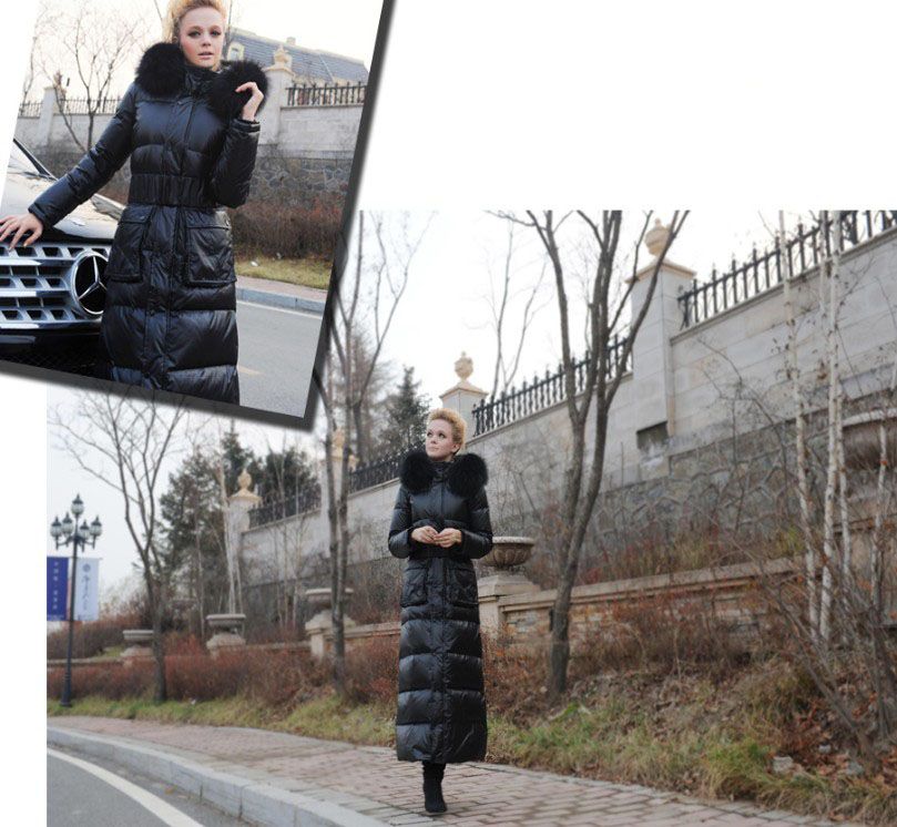   discount maxi long down big fur hooded woman warm winter down coat